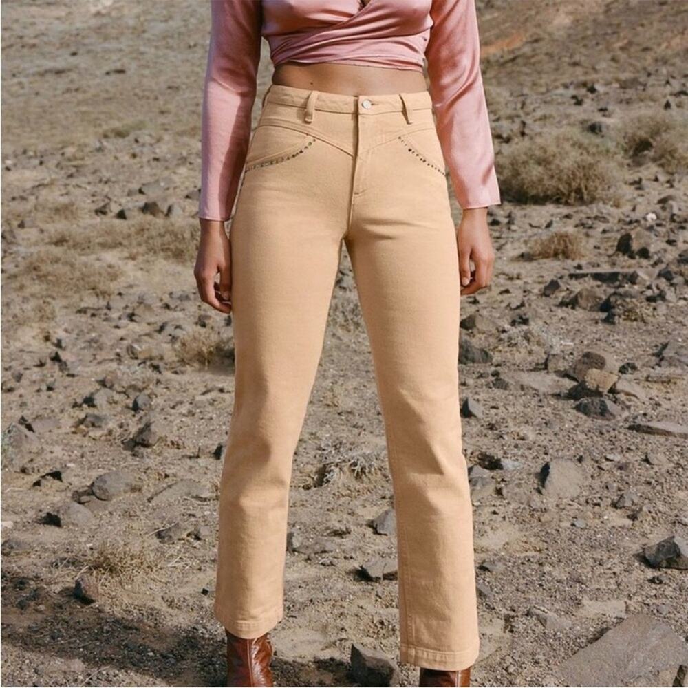 Paloma Wool Brenda Rhinestone Beige Tan Straight Leg Western Style Pants NEW US8